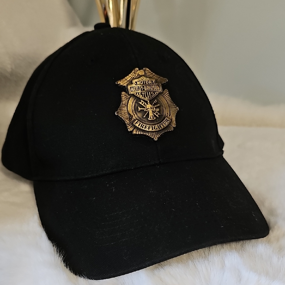 Harley-Davidson Black Firefighter Cap with Gold Emblem